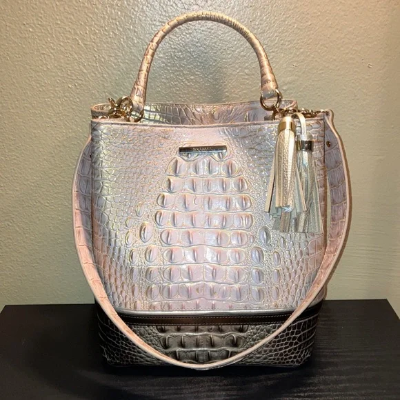 Brahmin Amelia Chiffon roseleaf croc embossed leather bucket bag